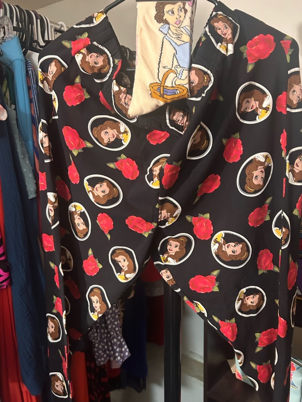 TORRID  Black leggings beauty and the beast with Belle Portrait and Red Roses 3x